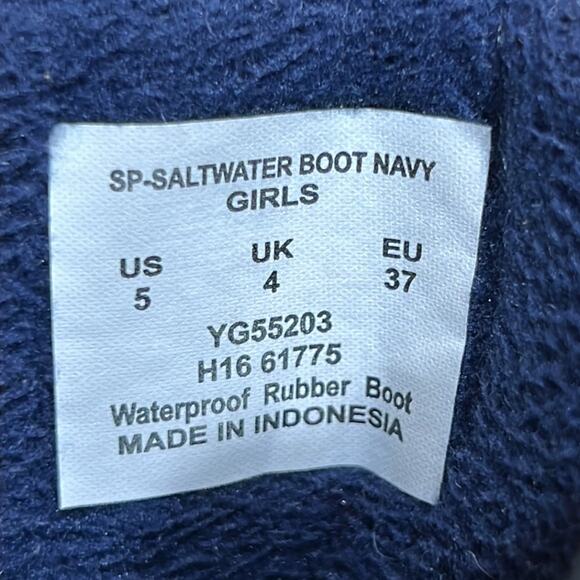 Sperry Saltwater Navy Brown Leather Rubber Waterproof Duck Boots Girls Size 5